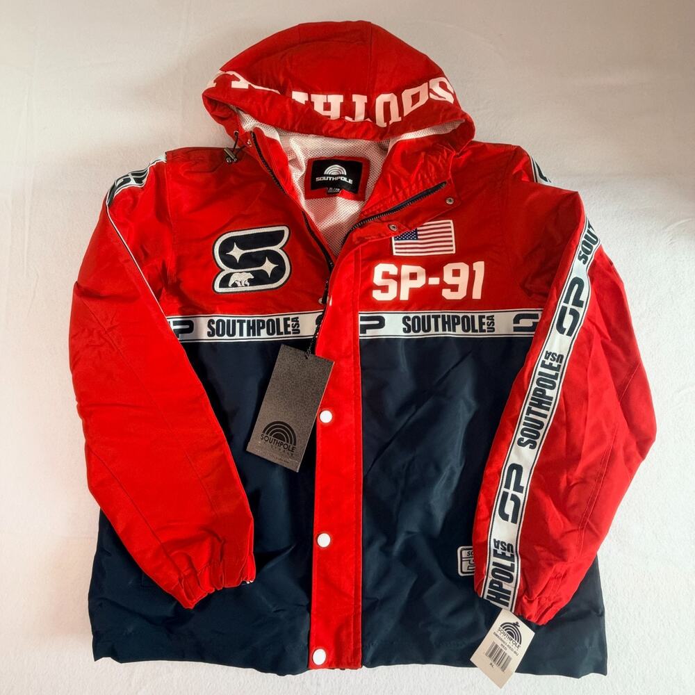 Southpole SP-91 Windbreaker Jacket Red Navy Colorblock Logo NWT Men's XL